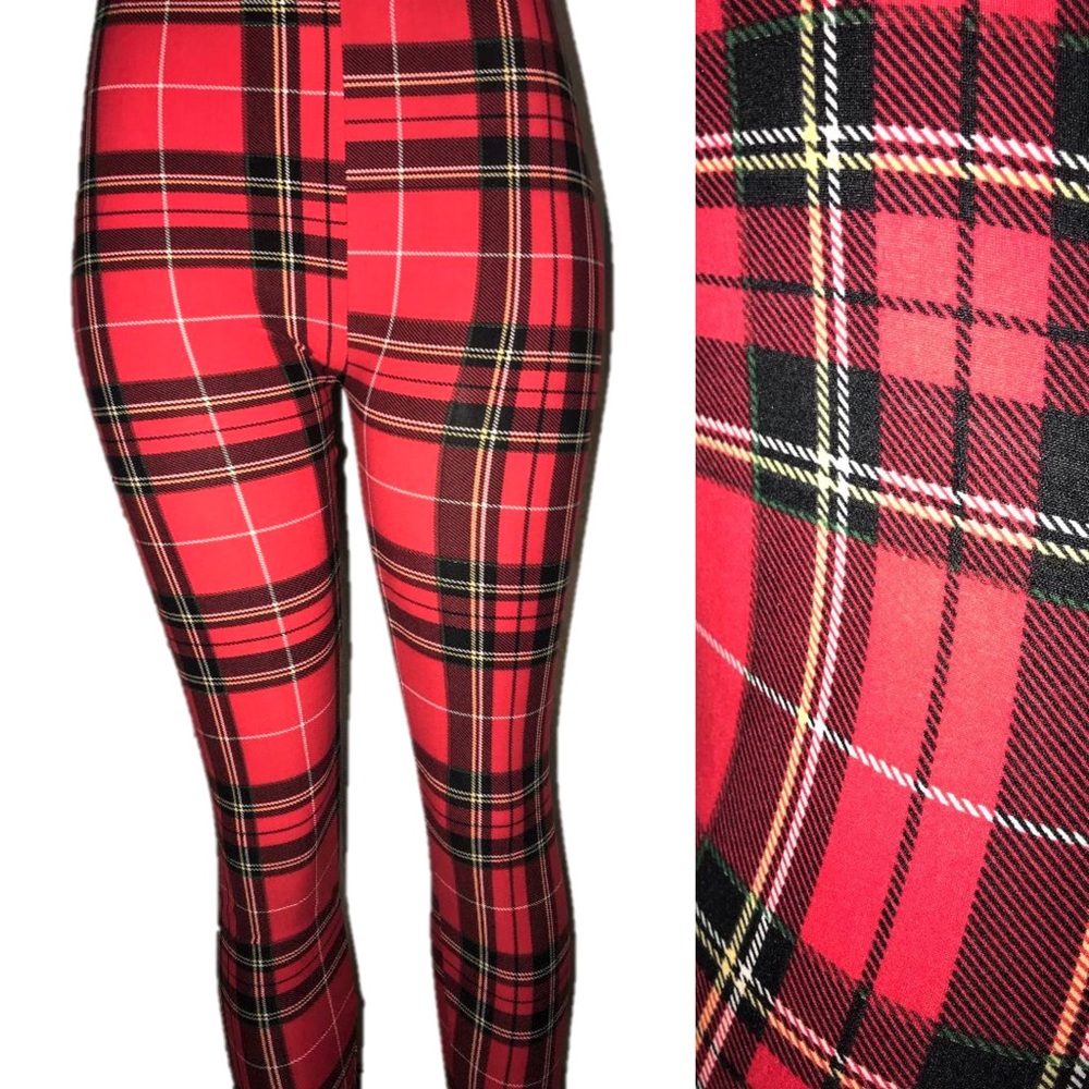 Super Soft Leggings Red Plaid Patterned Design